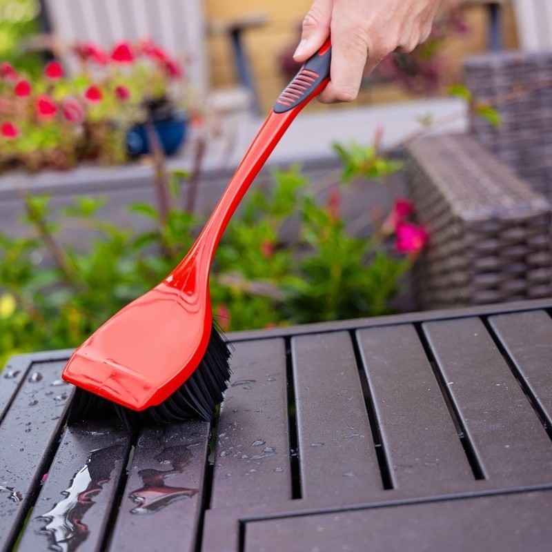 Long Handle Utility Scrub Brush Multi Surface Cleaning Tool W/ Scraper New