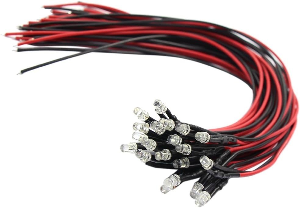 20pcs Warm White 3mm Pre-Wired LED Lights for Model Trains & Projects
