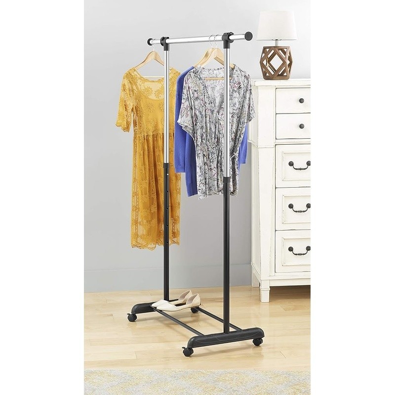 Adjustable Rolling Clothes Organizer Garment Rack Chrome Steel Storage Solution