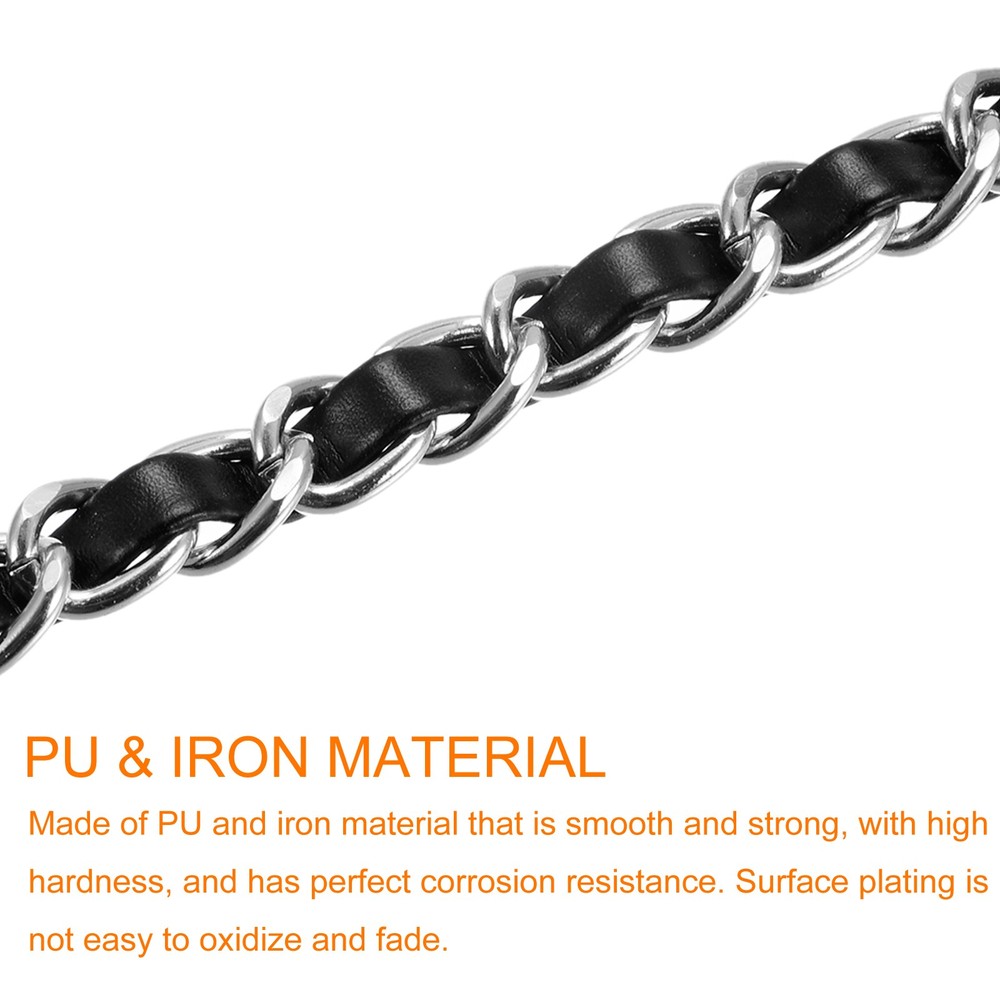 Purse Chain Strap, 24" Purse Strap Shoulder Bag Replacement Strap, Black+Silver