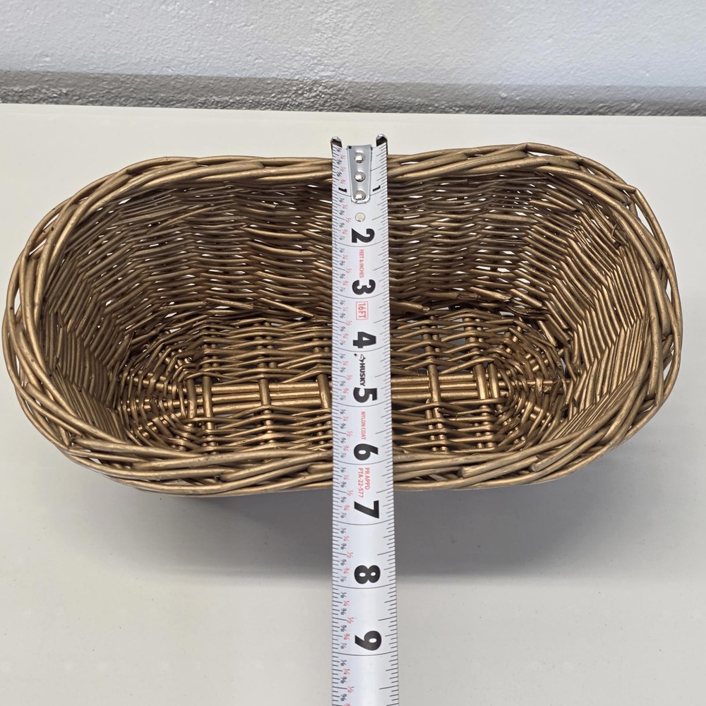 Vintage Gold-Tone Woven Basket – Rectangular Decorative Piece