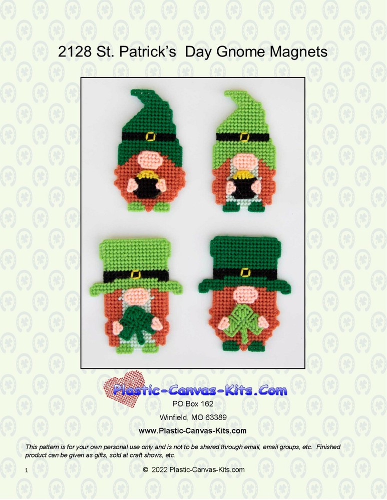 St. Patrick's Day Gnomes Magnet Set-Plastic Canvas Pattern or Kit