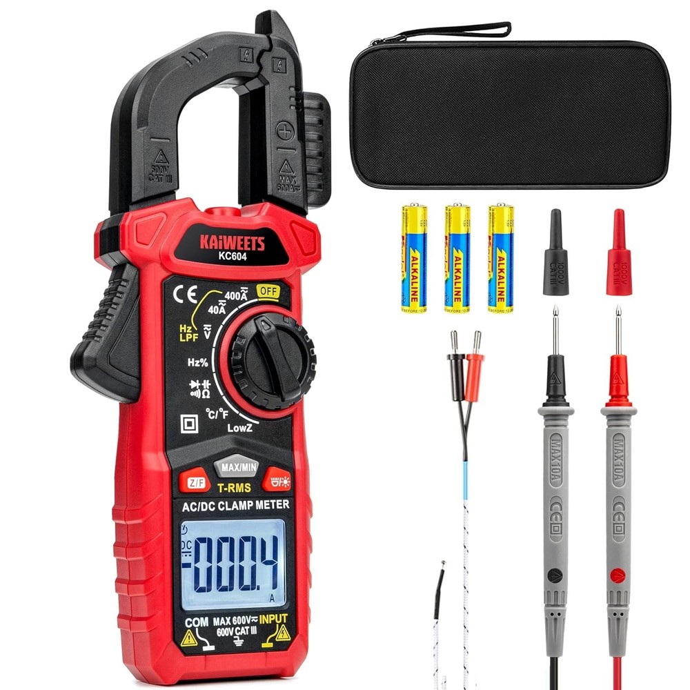 KAIWEETS Digital Clamp Meter Multimeter with D-Shaped Jaw for AC/DC Current &...