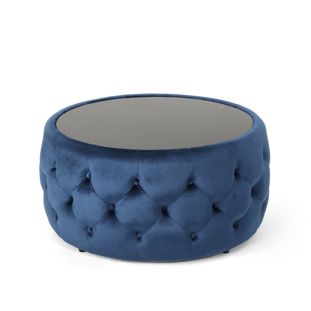 Coffee Table Cluster-Stitch Diamond Pattern With Tempered Glass Top