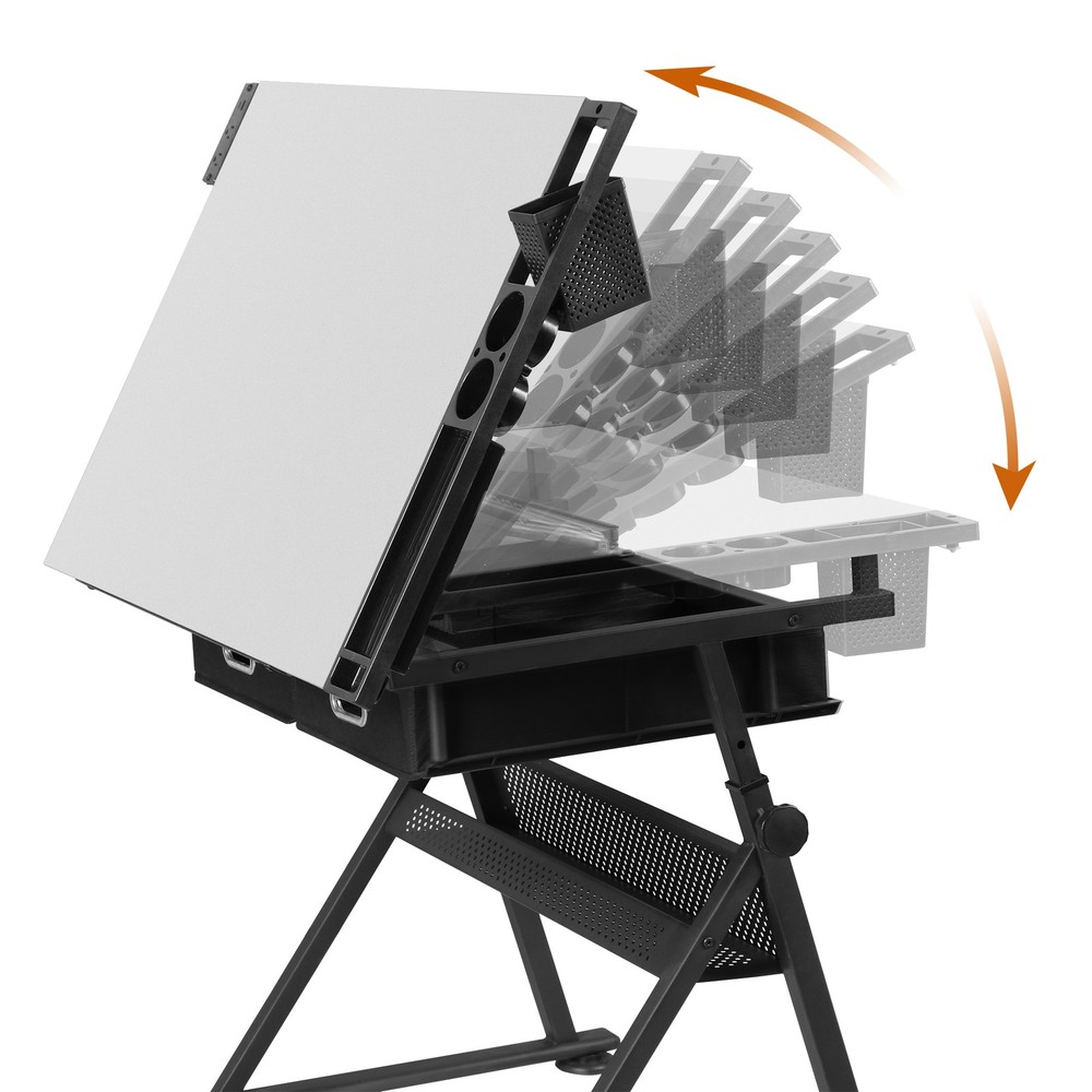 Adjustable Drafting Table Tilting Drawing Desk w/Charging Station & Stool White