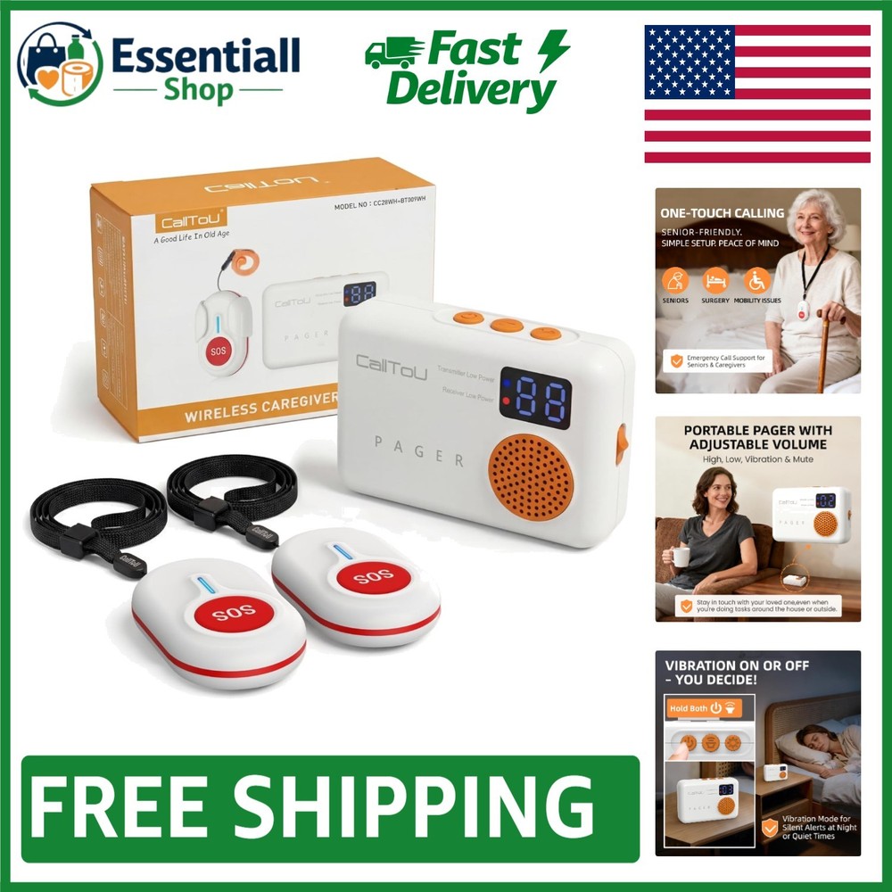 Vibration Call Bell System - 2 Waterproof Buttons, Expandable Caregiver Solution