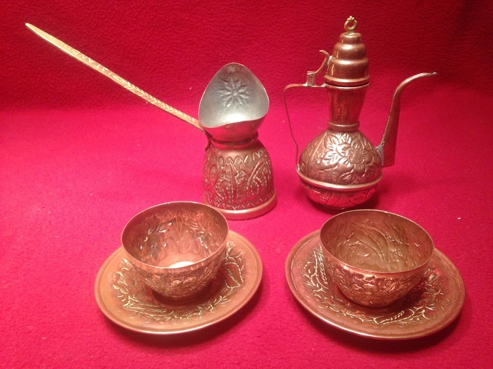 Vintage Incuse Copper Coffee Set Turkish