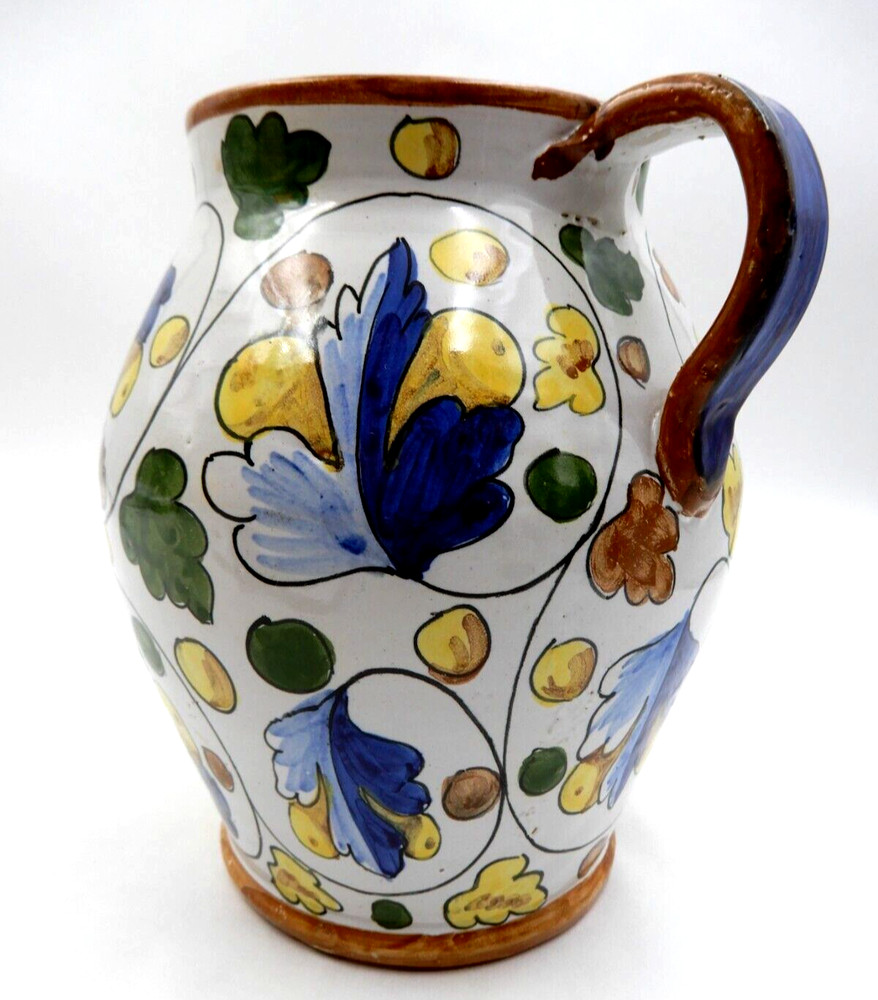 ITALIAN HANDMADE HAND-PAINTED LEAF & NUTS PATTERN CERAMIC JUG OR PITCHER