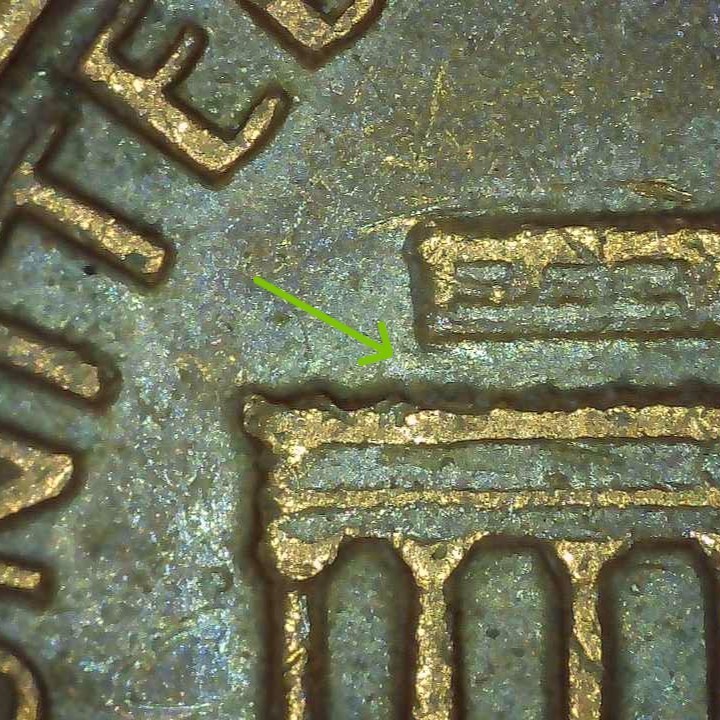 1969 D Lincoln Penny error floating roof, missing FG