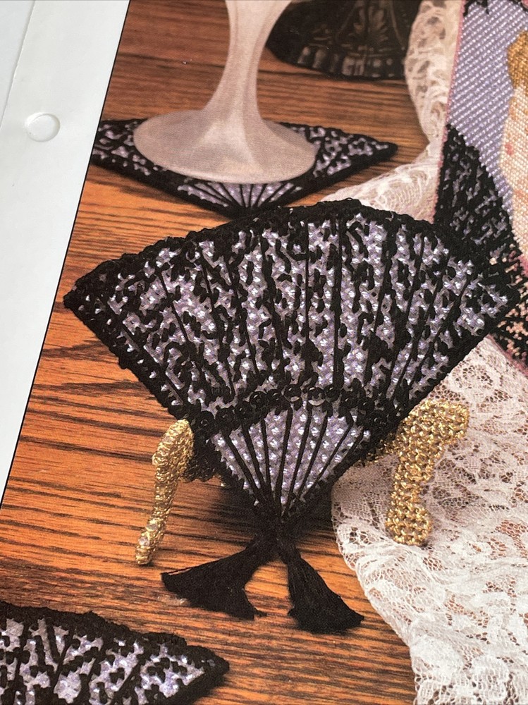 Annie's Attic Fan Tissue Box & Coasters Plastic Canvas Pattern Page