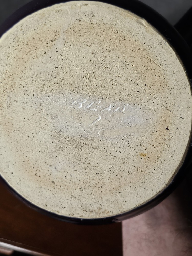 Large Ceramic Stoneware Purple Glazed Pottery Pitcher Signed Bear 7