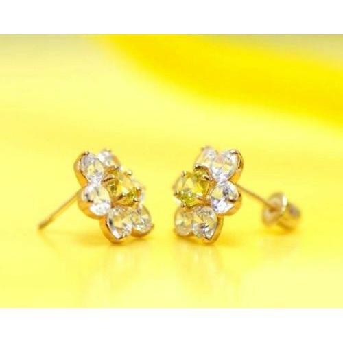 14k Yellow Gold Flower CZ Stud Earrings