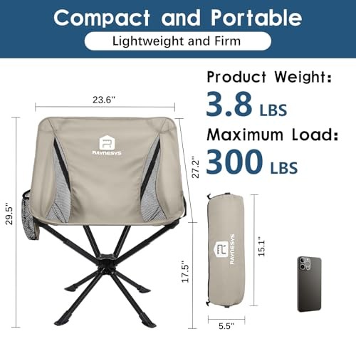 Portable Camping Chair 8 Seconds Quick Setup Folding Camping 1 Pack Khaki
