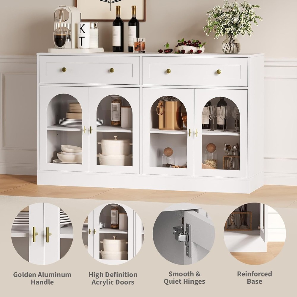 Modern 55" Sideboard Buffet Cabinet – Doors, Storage Drawers, Adjustable Shelves