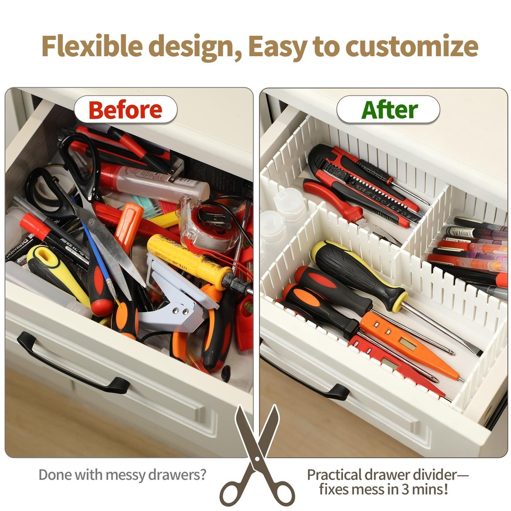 Drawer Divider Adjustable DIY Storage Organizer Separator for Tidying Clutter...