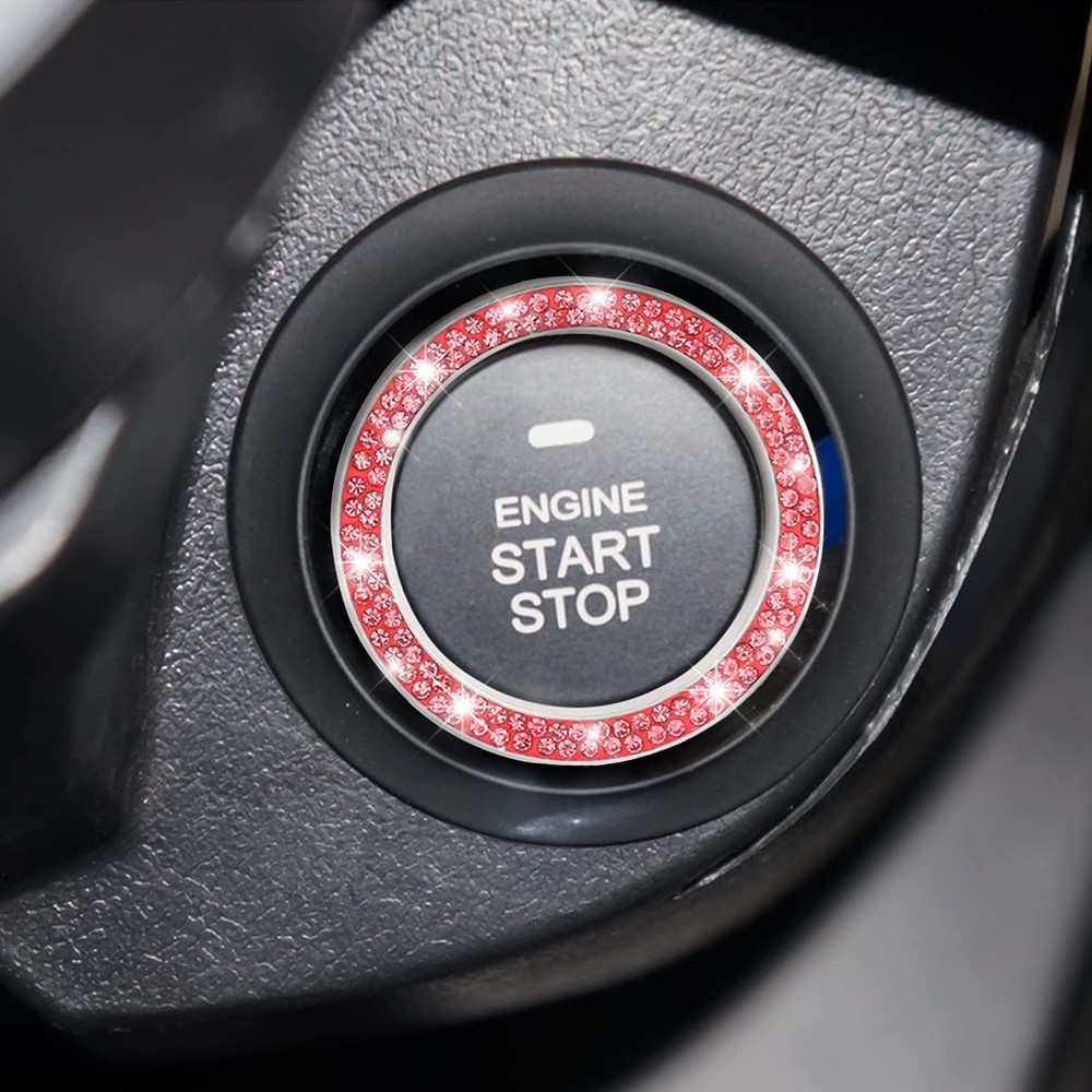 Car Bling Crystal Rhinestone Engine Start Ring Decals, 2 Pack Push Start Button