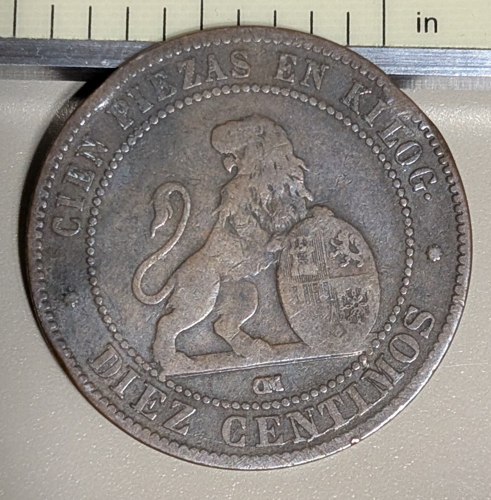1870 Spain 10 Centimos Circulated KM# 663