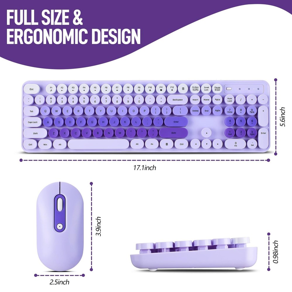 Wireless Keyboard and Mouse Combo, Full Size Compact Quiet Wireless Keyboard ...