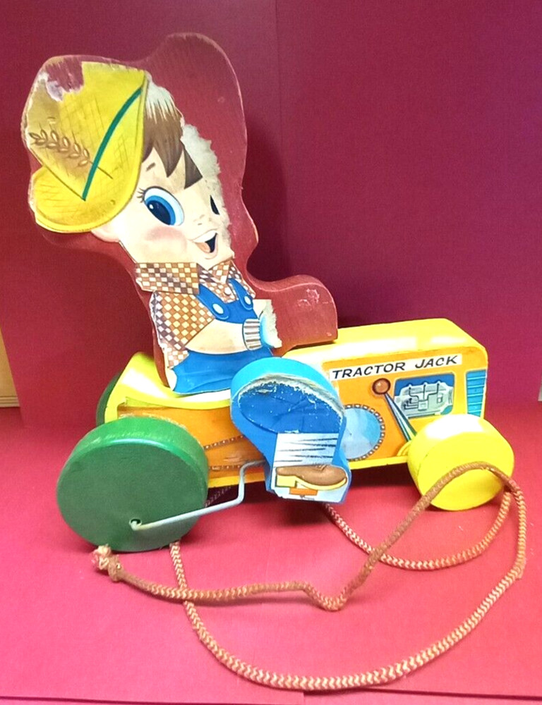 Vintage TRACTOR JACK Wooden Pull Toy