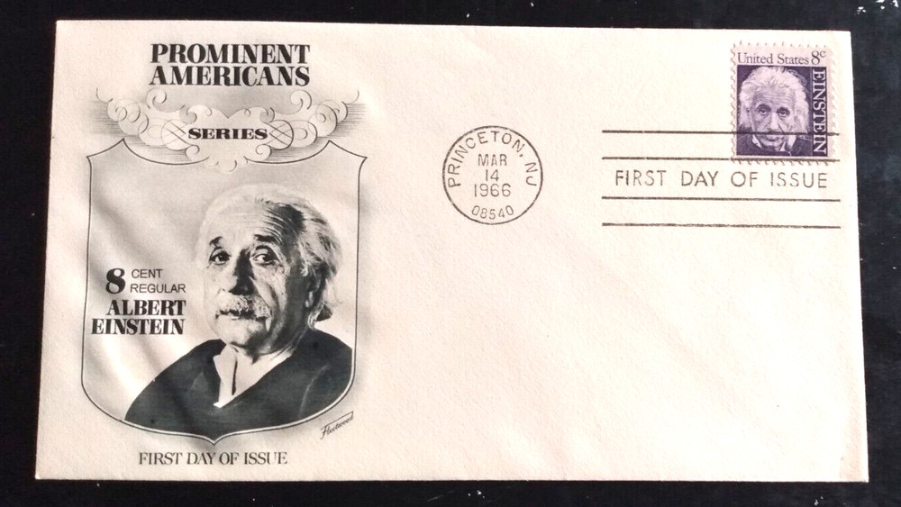 PHYSICIST ALBERT EINSTEIN E=MC2 PRINCETON NJ FLEETWOOD CACHET FDC 1966 UNADDR
