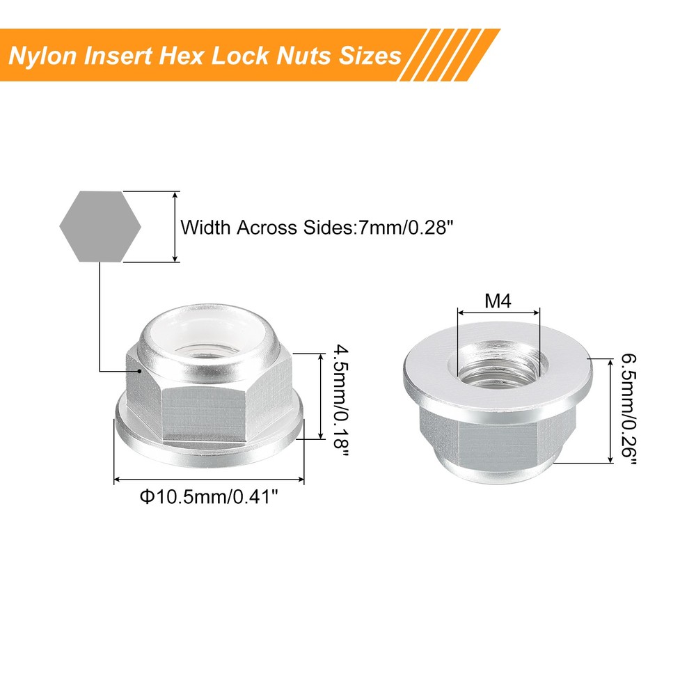 Nylon Insert Hex Lock Nuts, 4pcs - M4x0.7mm Self-Locking Nut(Silver)
