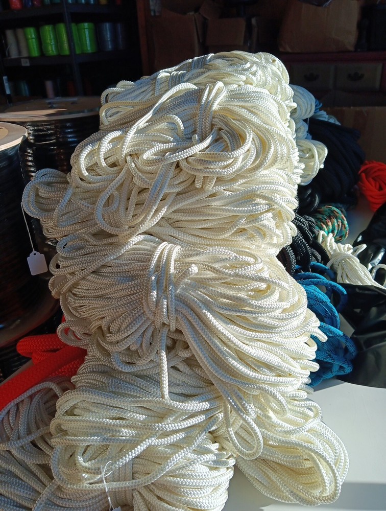 5/16 x 61 ft Pre-Cut Double Braid Polyester rope hank. White.