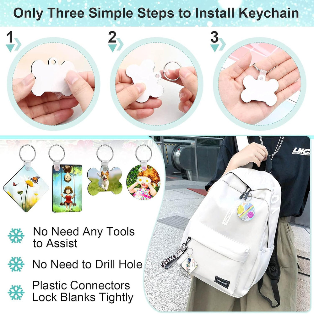 Sublimation Keychain Blanks Bulk, DIY MDF 4 Shape Sublimation Blank Keychain