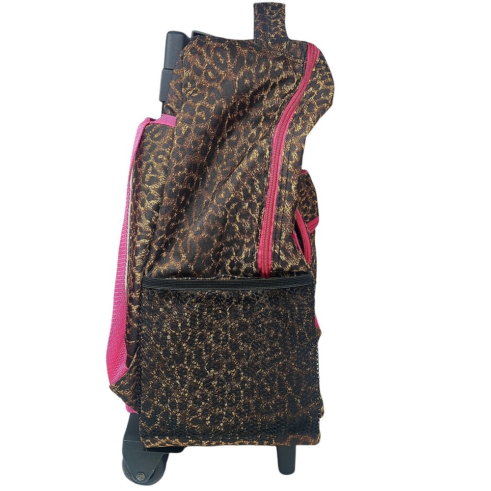 Rolling Backpack Rockland Double Handle Pink Leopard 17-Inch