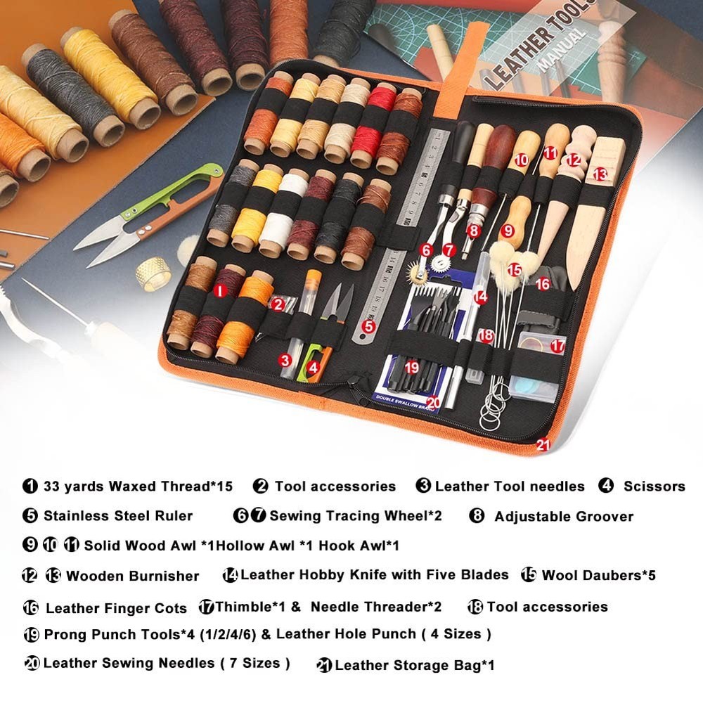 BUTUZE Leather Working Tools, Practical Craft Kit with Waxed 66 Pcs