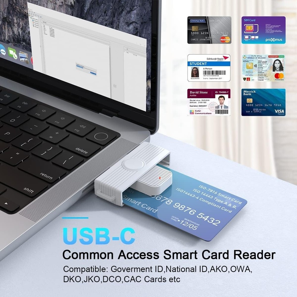 Type C CAC Reader, DOD Military USB C Common Access CAC Card Reader, USB Smart-f
