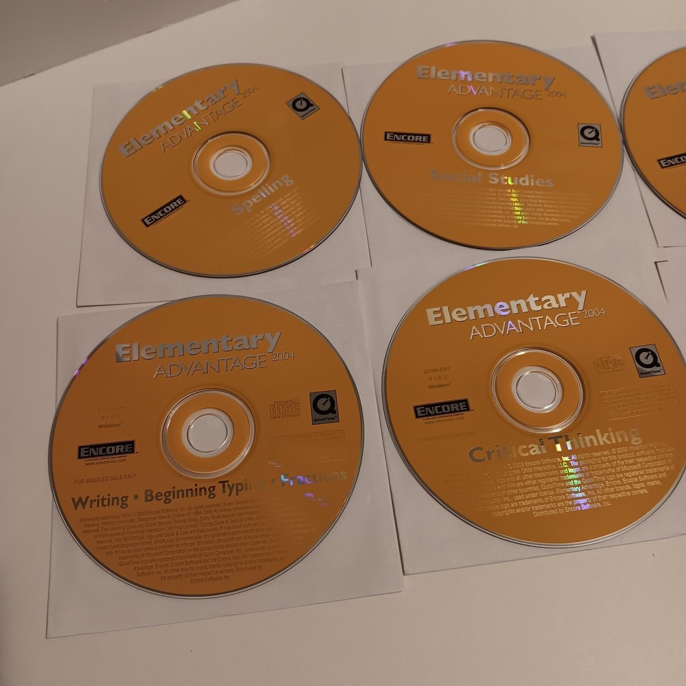 Lot of 8 ENCORE Elementary Advantage 2004 CD Software Discs, Used, Tested