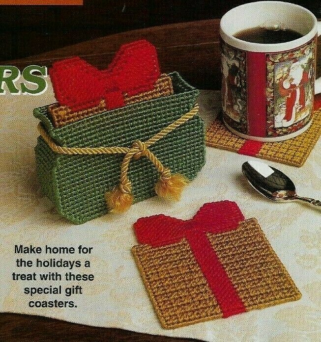 GIFT COASTERS CHRISTMAS PLASTIC CANVAS PATTERN INSTRUCTIONS