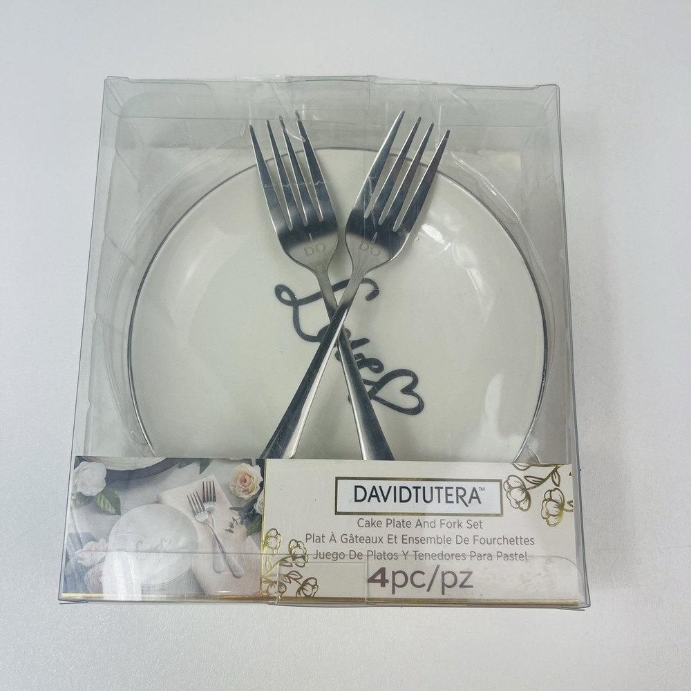 David Tutera Wedding Bride Groom Cake Plate Fork Set 4 PC