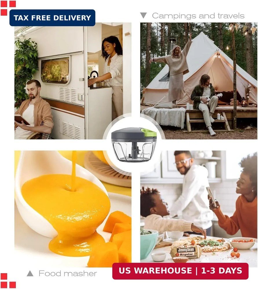 Ourokhome Manual Food Processor Vegetable Chopper, Portable Hand Pull String Gar