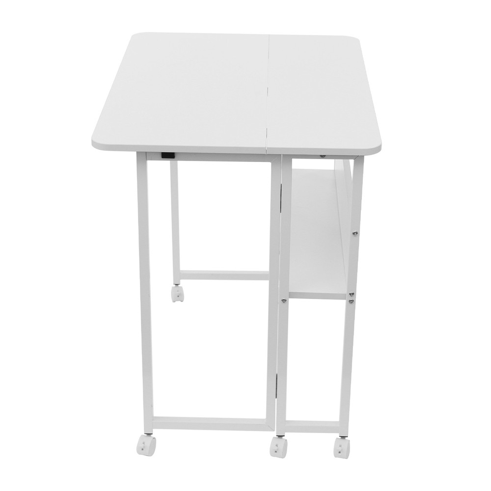 75cm(H) Computer Desk Freestanding Study Desk White Foldable Table W/ Six Wheels