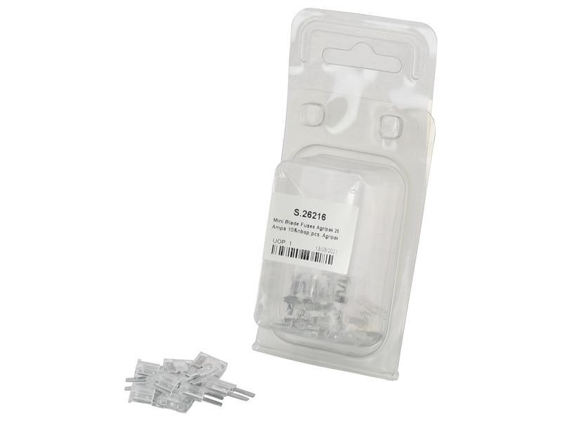 25 Amp Mini Blade Fuses - 10 Pack - White Clear Snap Pack