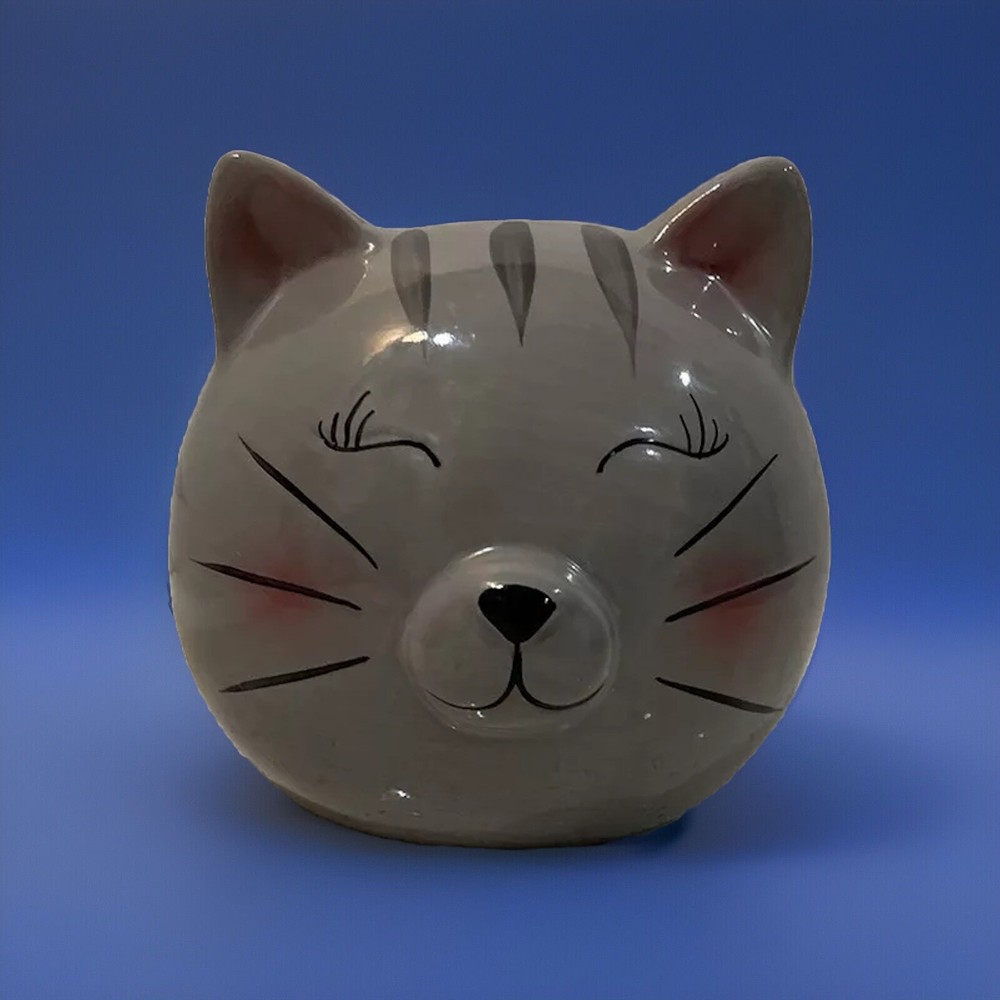 Gray Cat Sweet Eyes Planter Storage Ceramic
