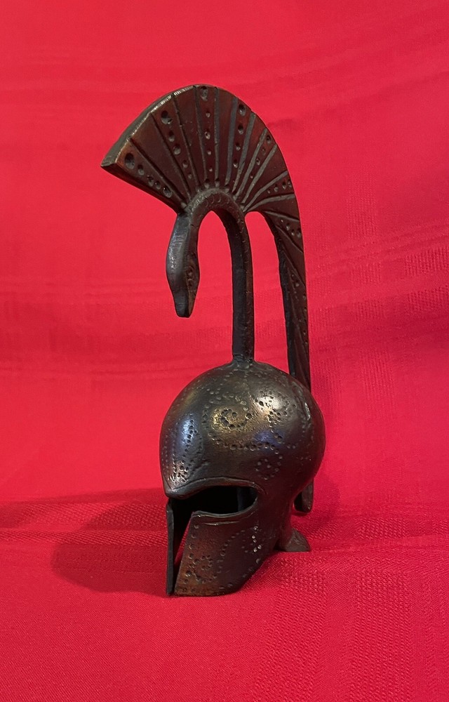 Solid Brass - Roman Gladiator Trojan Warrior Serpent Helmet-Hand Bell - Antique