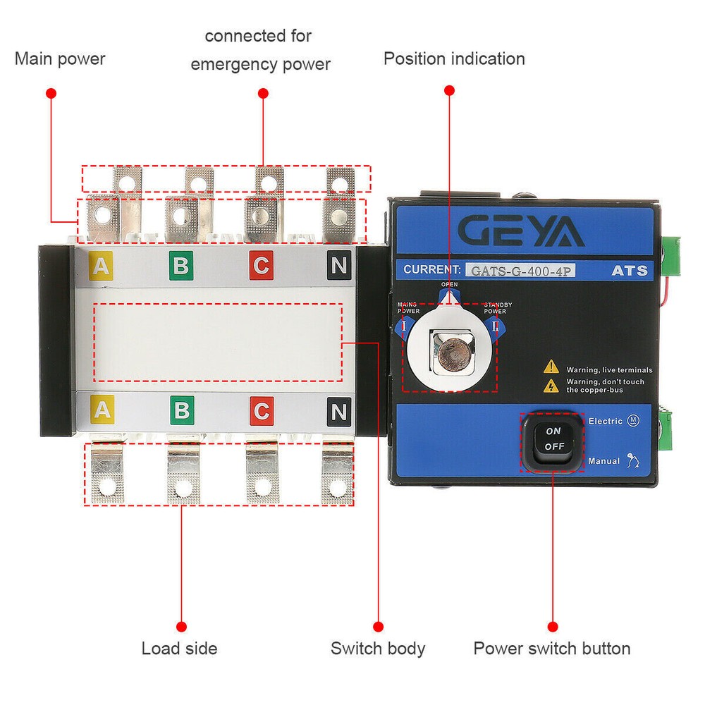 GEYA Industrial Automatic Transfer Switch 400A 4P 110/220V Grid to AC Generator