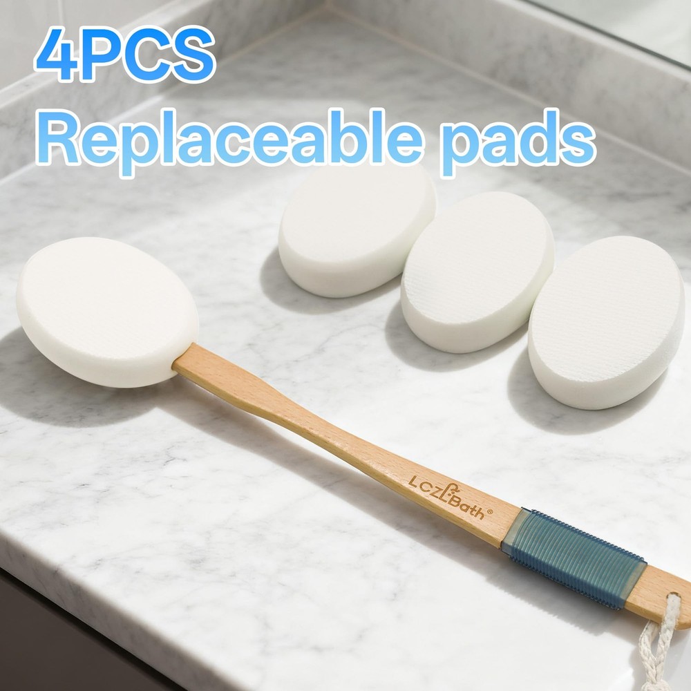Bath Lotion Applicator with Long Handle & 4 Replaceable Pads for Easy Use