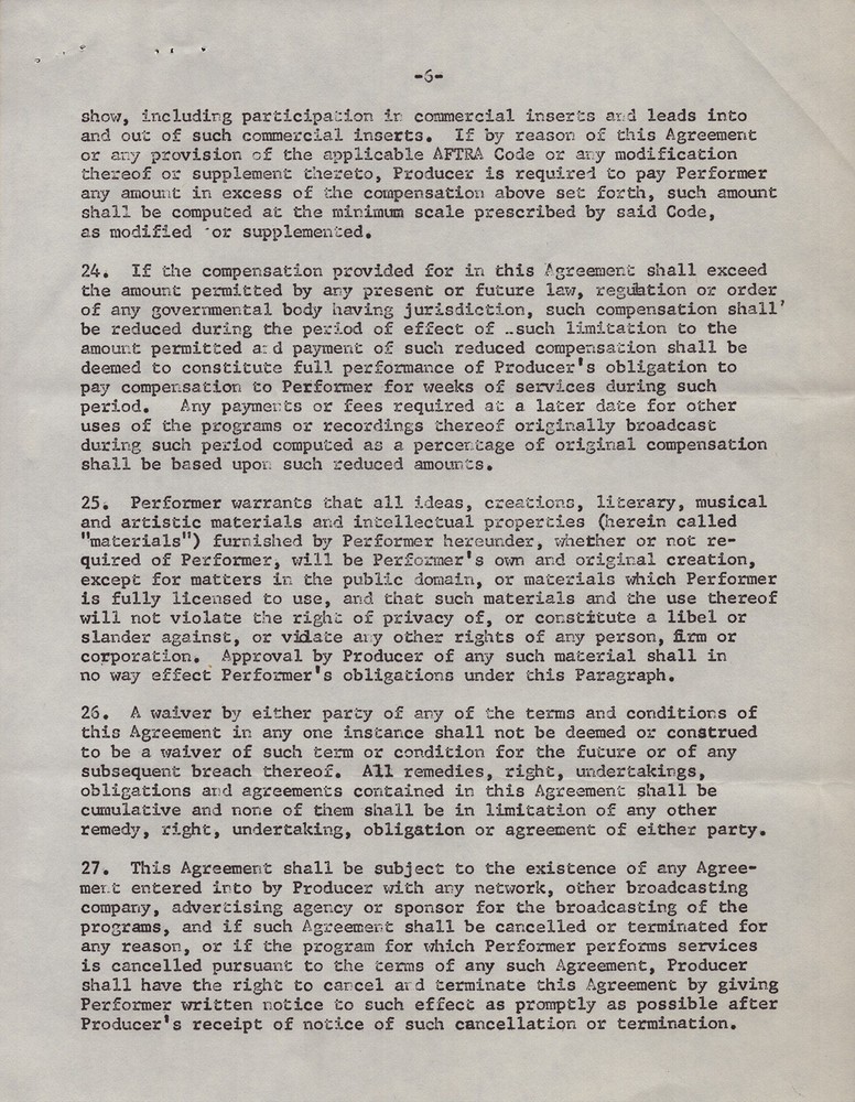 BUDDY HACKETT - ANNOTATED CONTRACT MULTI-SIGNED 12/19/1960