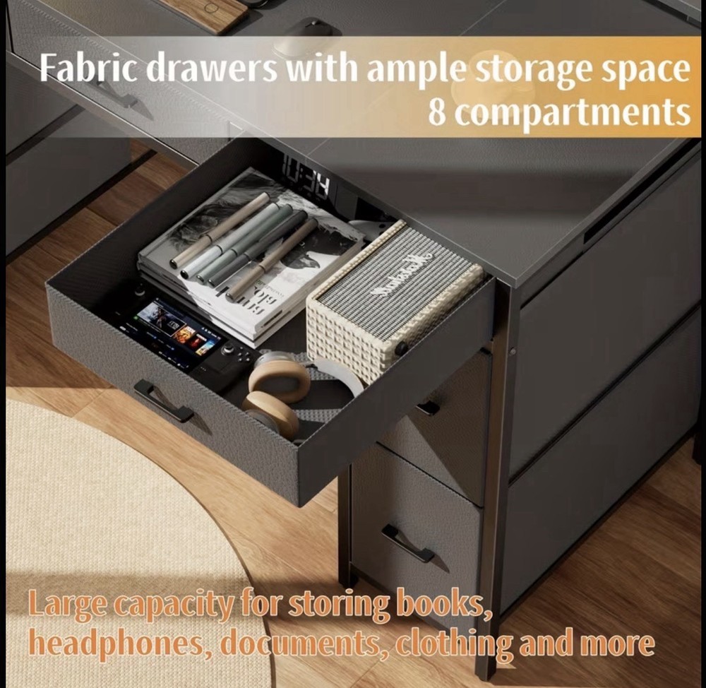 Desk 8 Drawers Modern Office Table LED Mobile Socket PC Studio