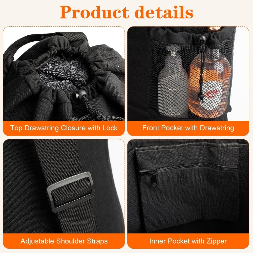 Canvas backpack laundry bag, laundry backpack with shoulder straps and mesh p...