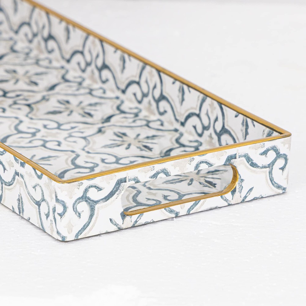 White Decorative Tray Plastic Serving Tray with Handles Rectangular Moroccan ...