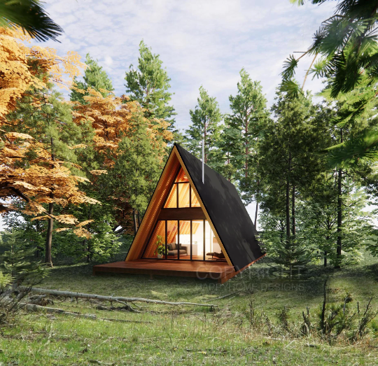 A Frame Modern Cabin House - Plan Blueprint PDF or Print Drawing Construction ~