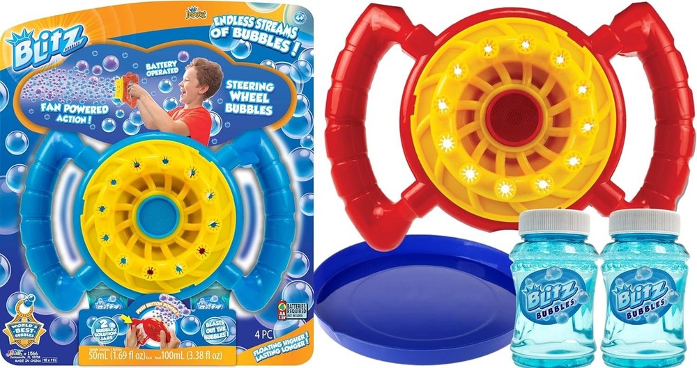 JA-RU Blitz Fan Bubble Wheel Blower w/ 2 Non Toxic Bubble Soap Solution (1...