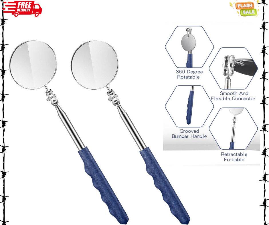 2 Pack Round Telescoping Inspection Mirror Mechanics Mirror Tool for Technician