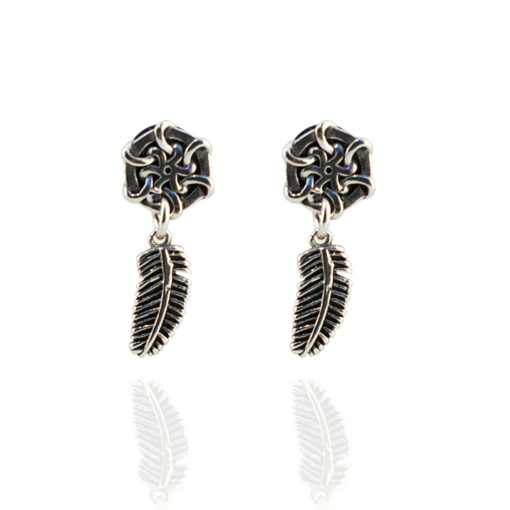 Retro Stainless Steel Feather Dangle Drop Stud Earrings Bar Barbell Piercing