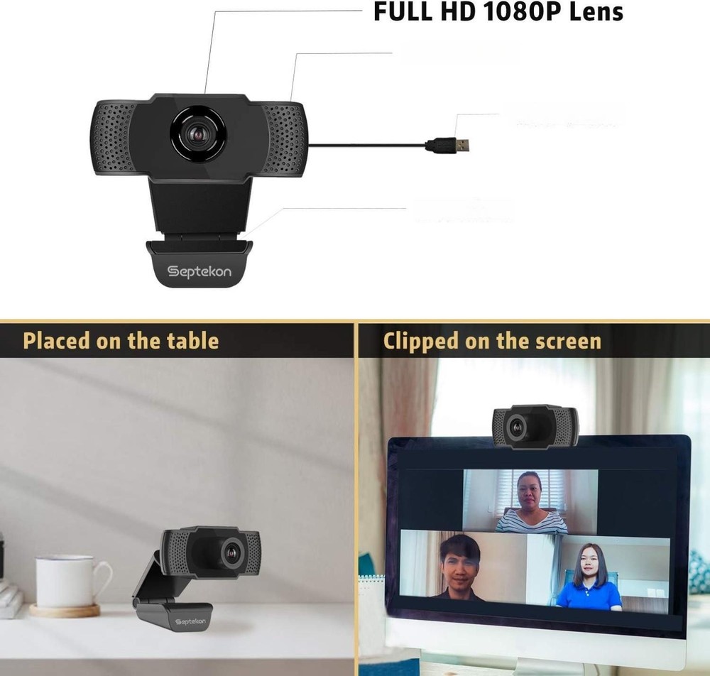 Septekon 1080P HD Webcam with Microphone, Streaming Computer Web Camera for