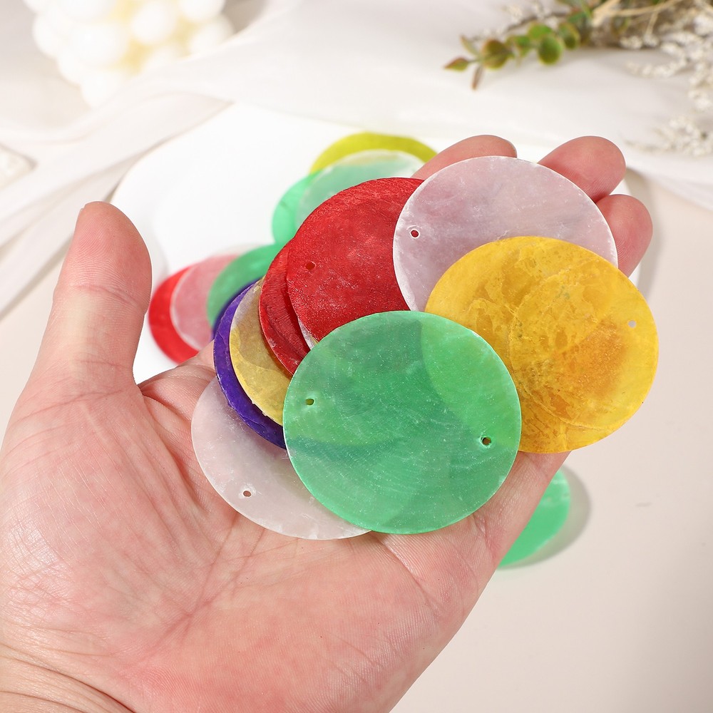 20Pcs Capiz Shells 5cm/2" Round Natural Shells with Silver Ring, Red